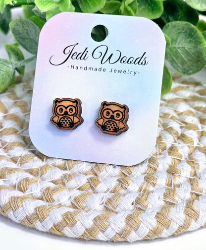 Wooden Owl Studs