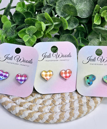 Rainbow Metallic Heart Studs