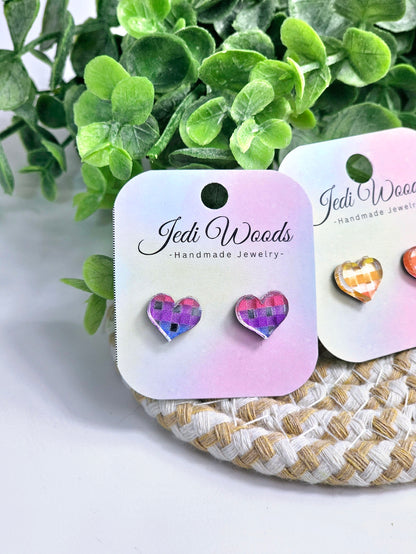 Rainbow Metallic Heart Studs