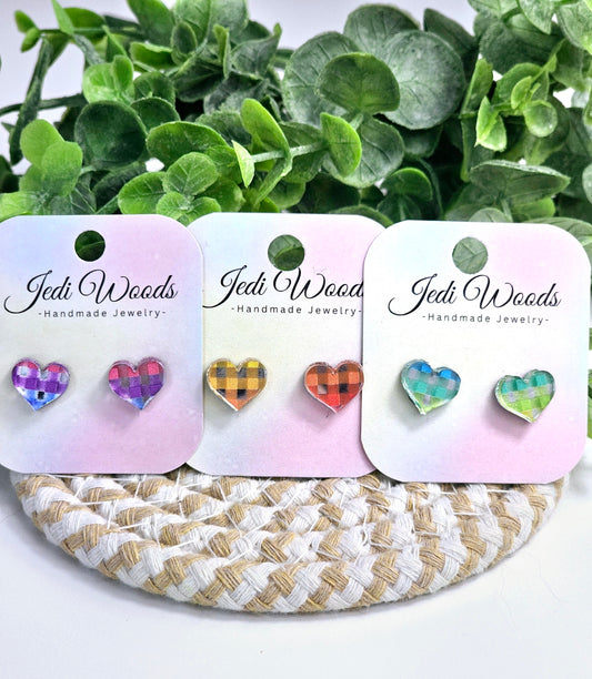 Rainbow Metallic Heart Studs