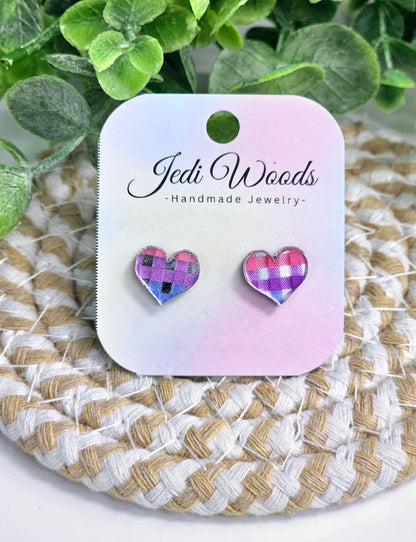 Rainbow Metallic Heart Studs