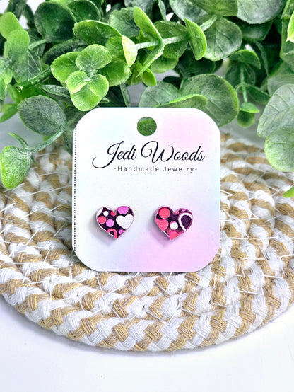 Pink Mirror Valentines Day Heart Studs