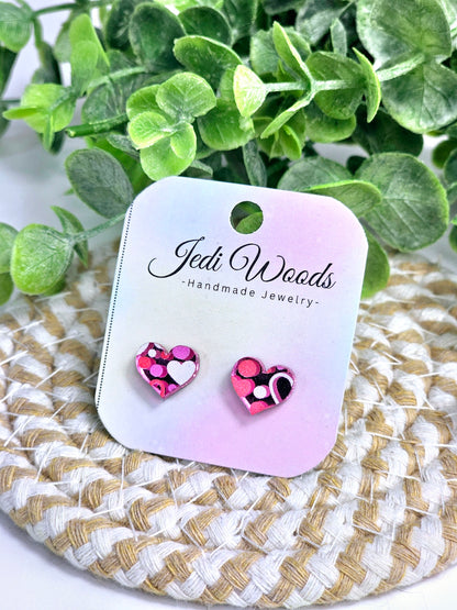 Pink Mirror Valentines Day Heart Studs