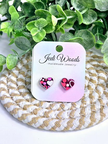 Pink Mirror Valentines Day Heart Studs