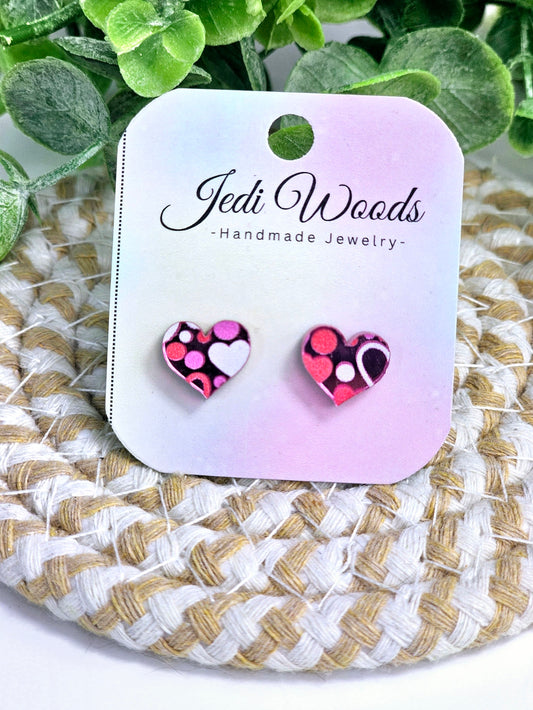 Pink Mirror Valentines Day Heart Studs