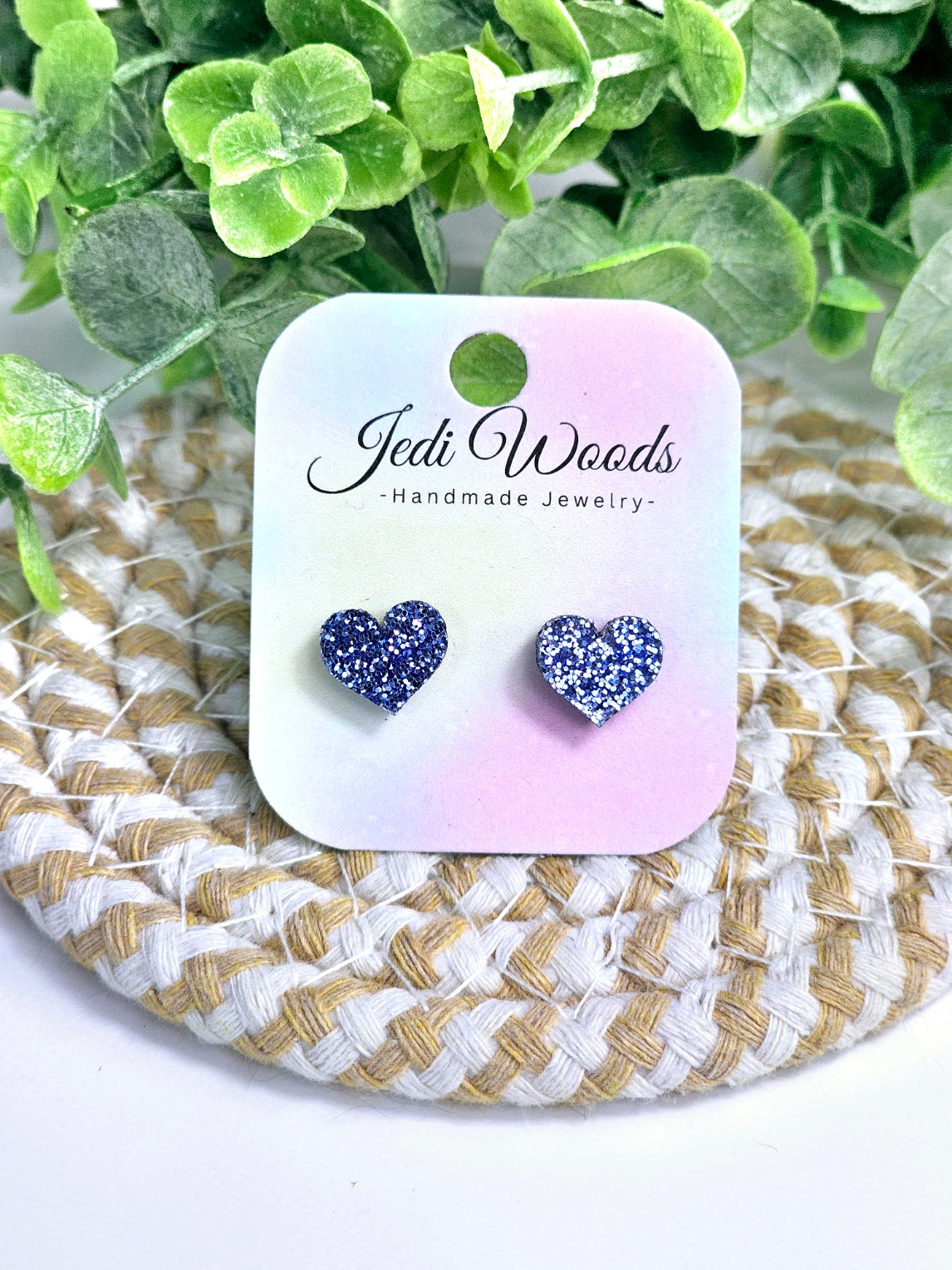 Blue Glitter Heart Studs