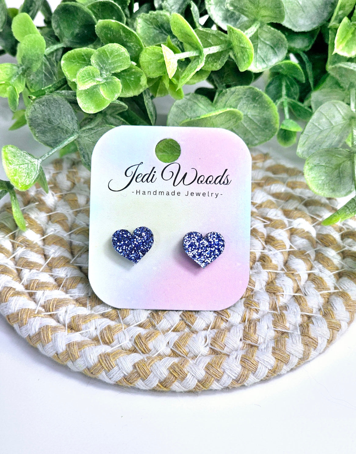 Blue Glitter Heart Studs