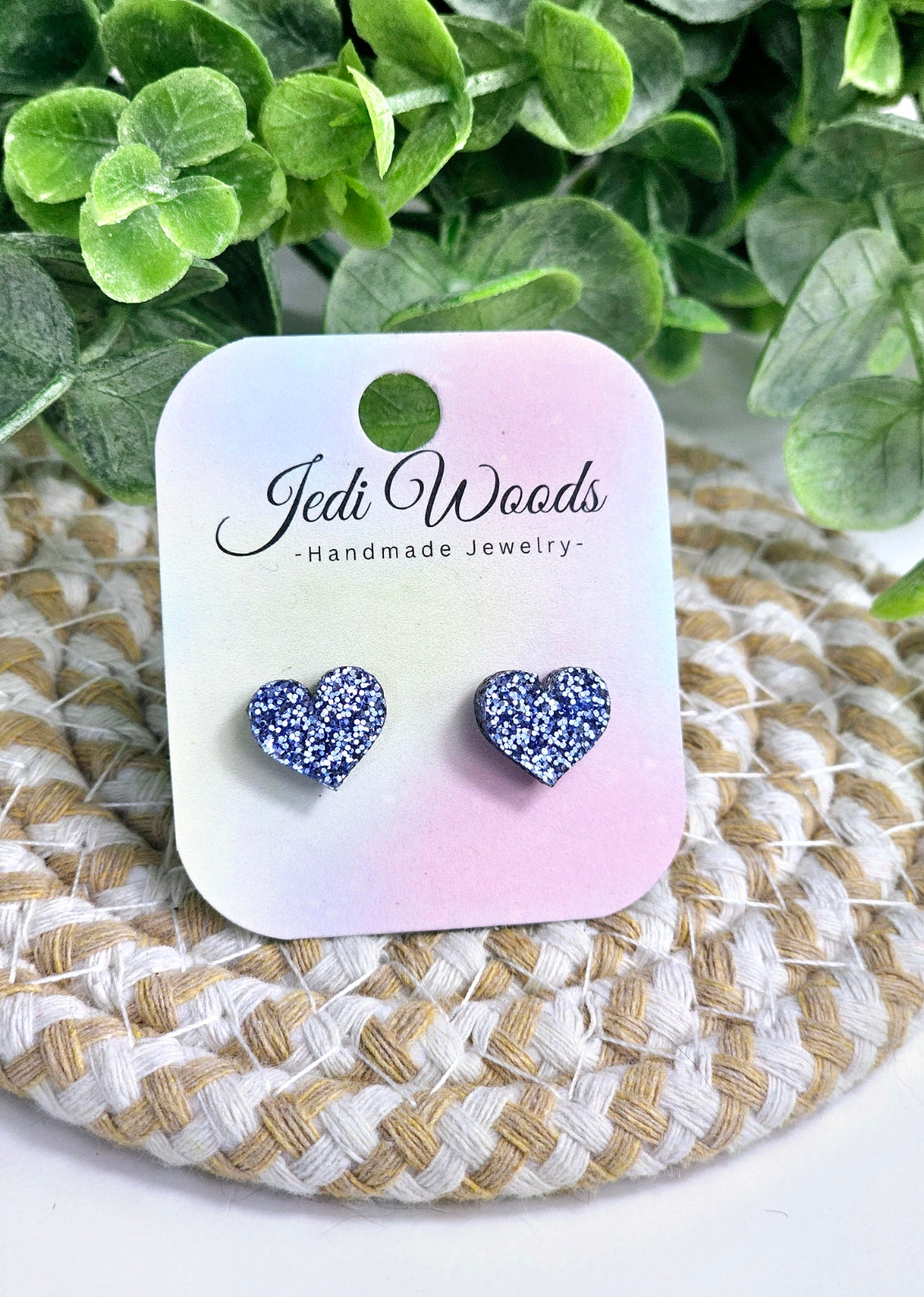 Blue Glitter Heart Studs