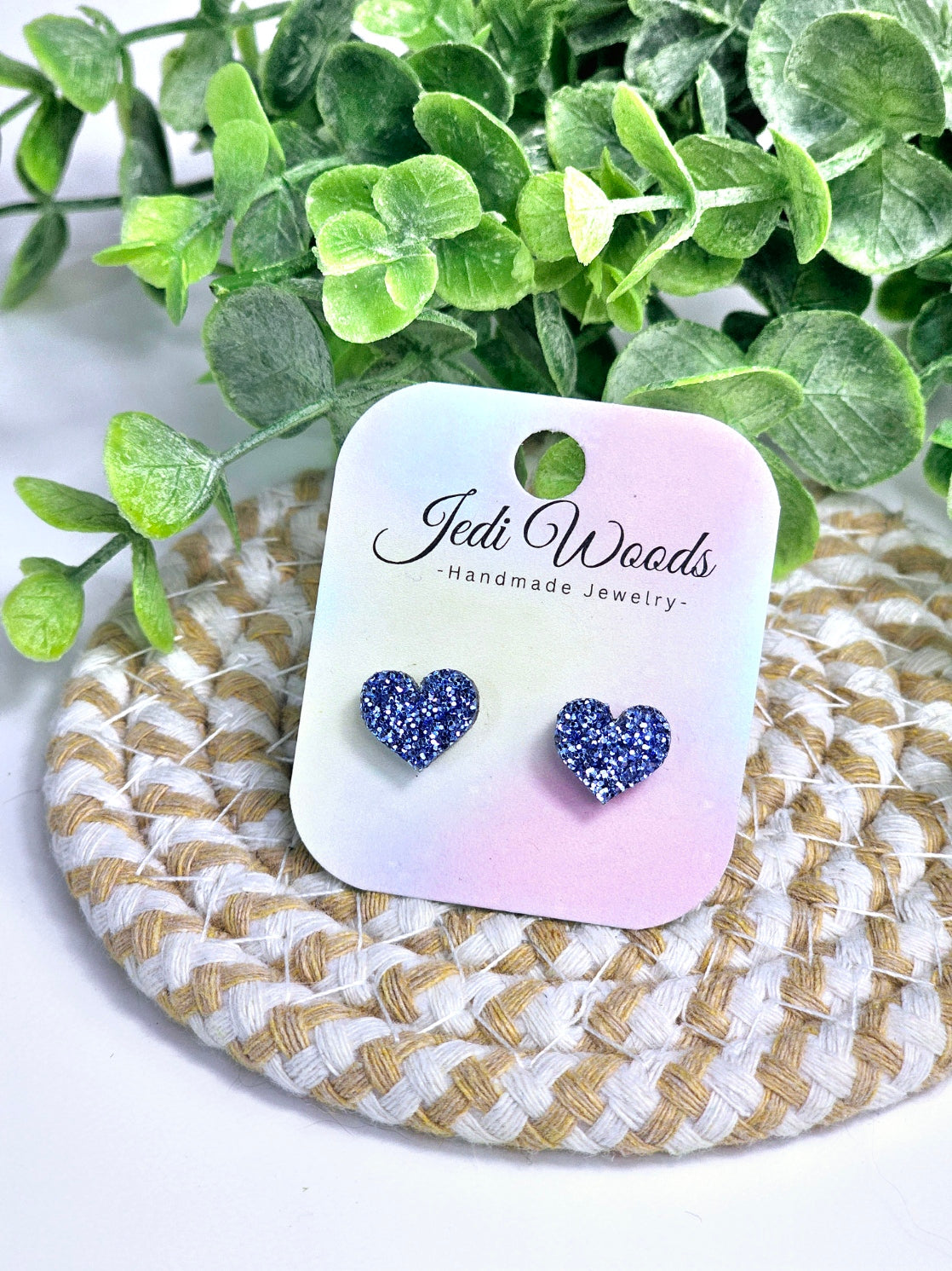 Blue Glitter Heart Studs