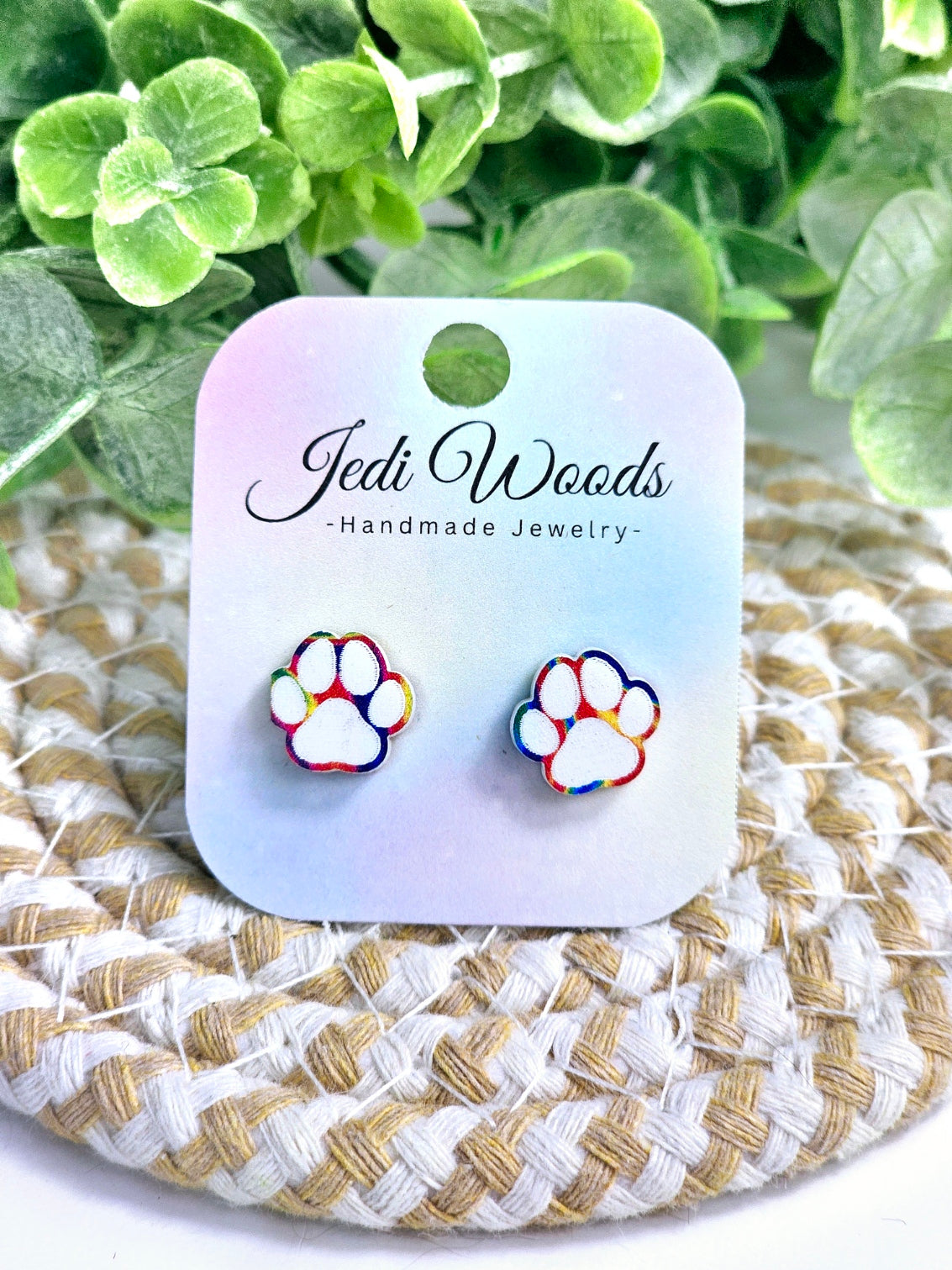 *B-GRADE* Rainbow Paw Print Stud