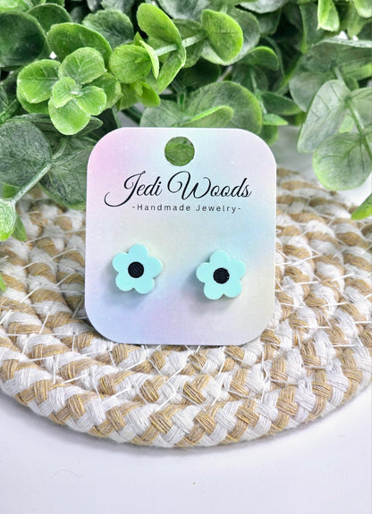 Engraved Pastel Green Flower Studs