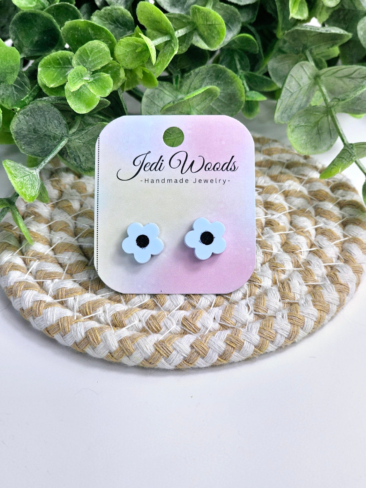 Engraved Pastel Blue Flower Studs