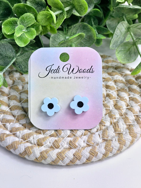 Engraved Pastel Blue Flower Studs