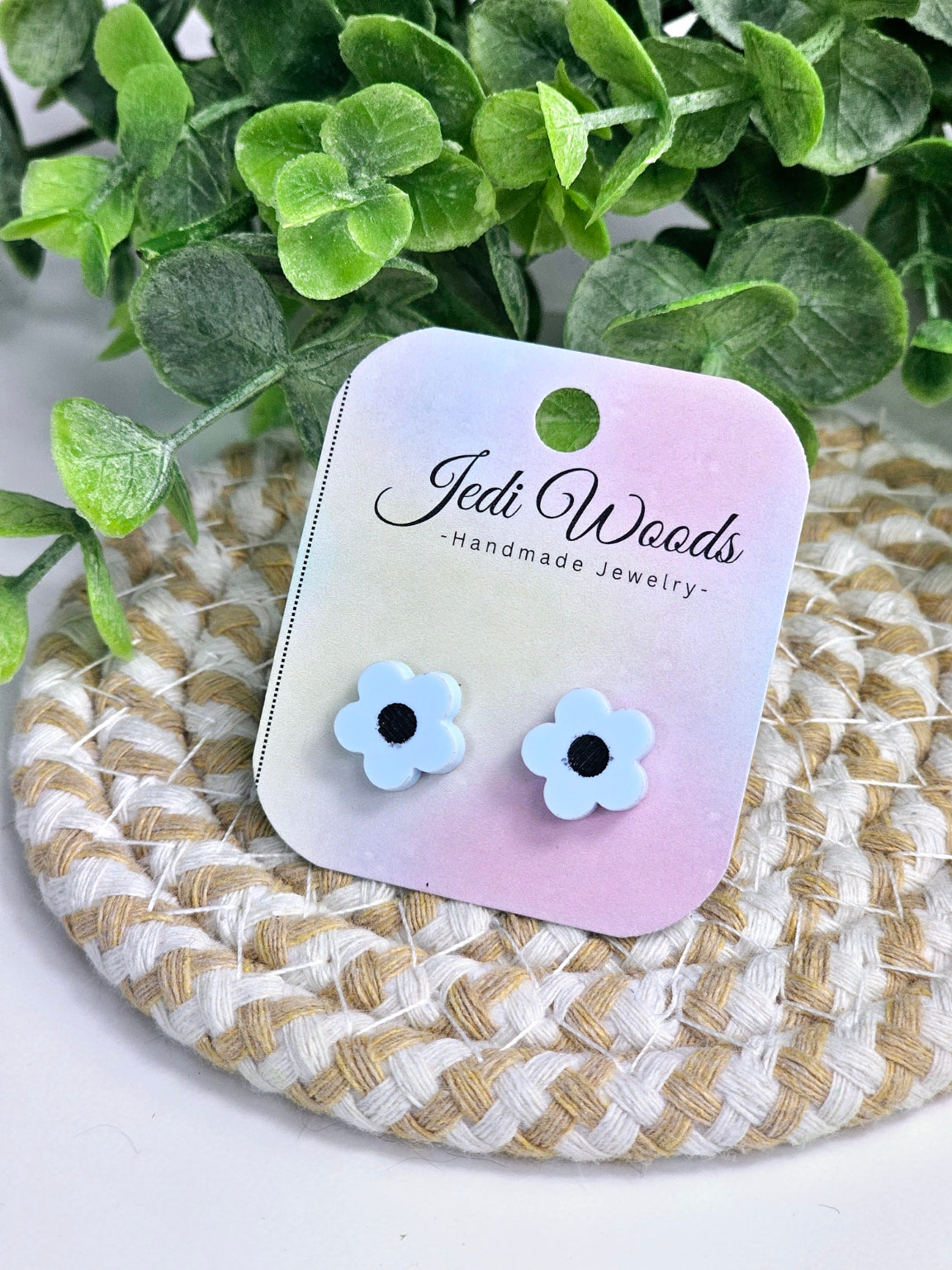 Engraved Pastel Blue Flower Studs