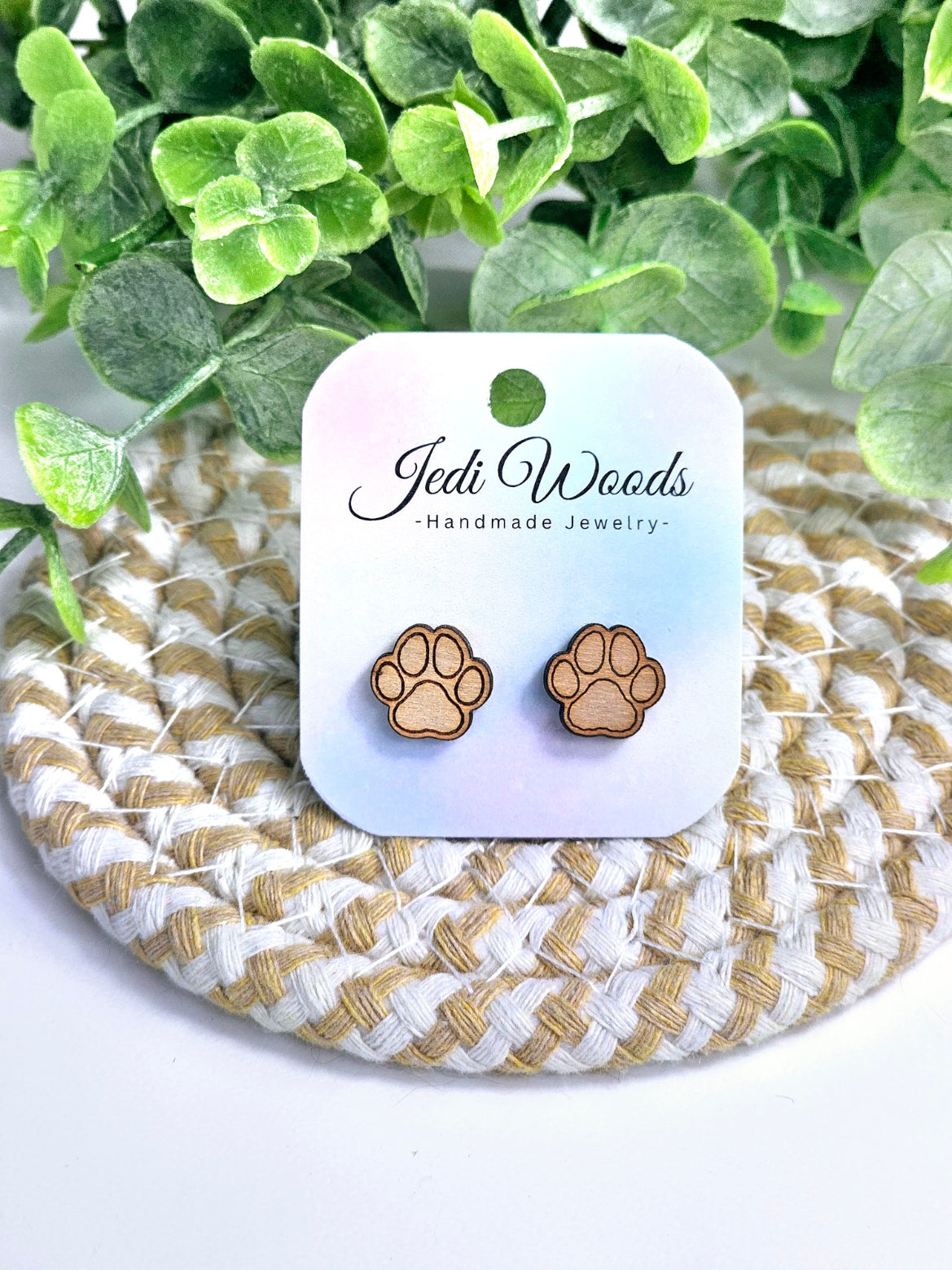 Wooden Paw Print Studs