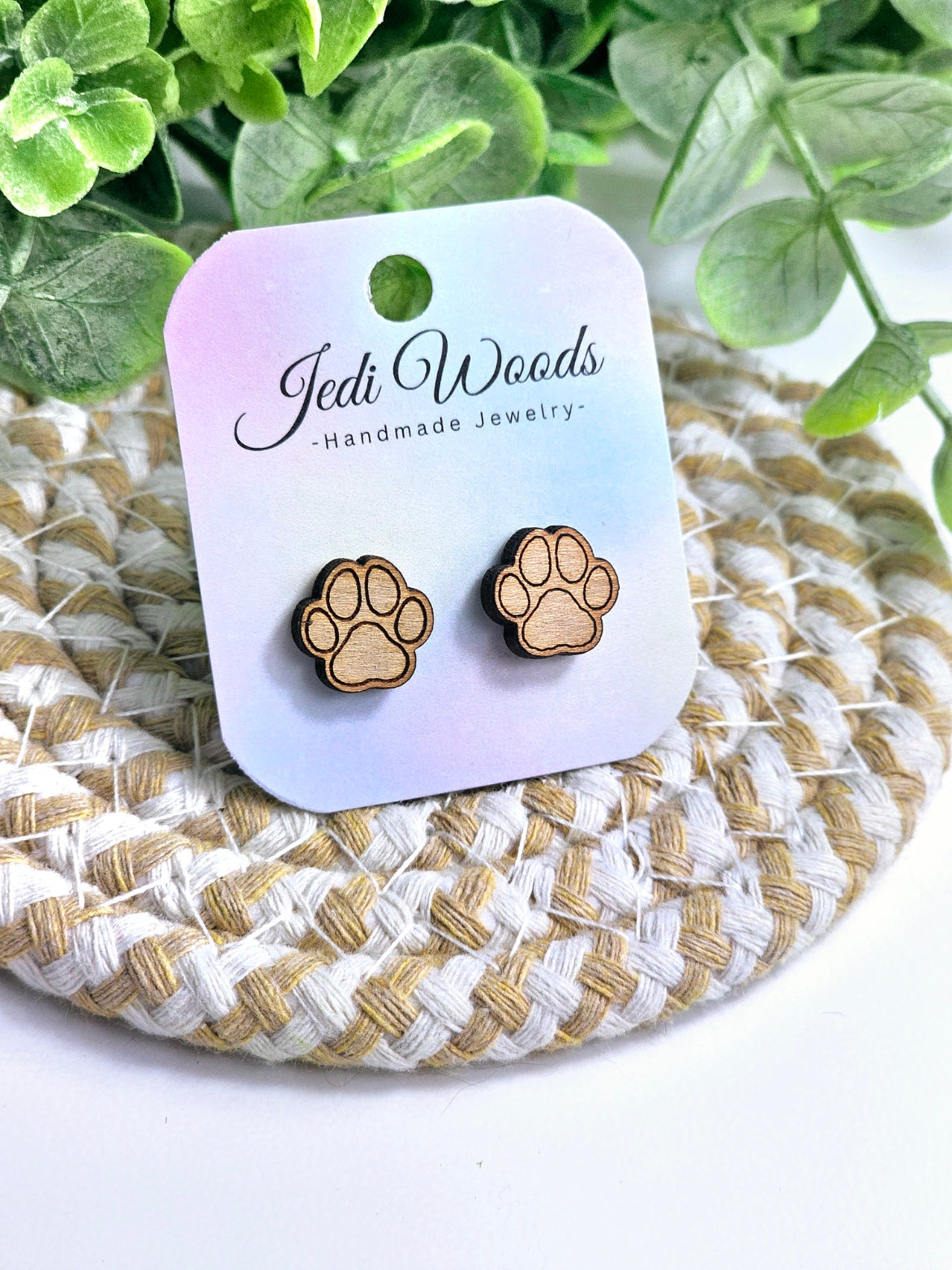 Wooden Paw Print Studs