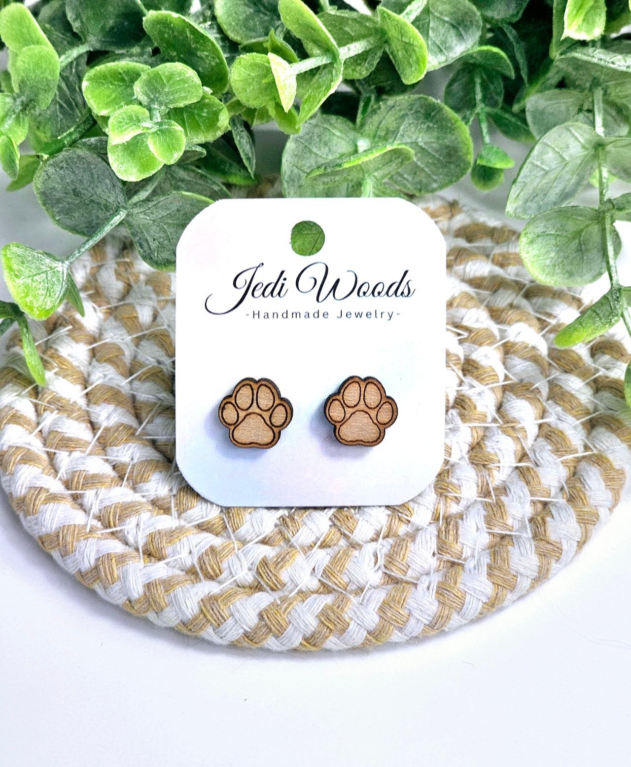 Wooden Paw Print Studs