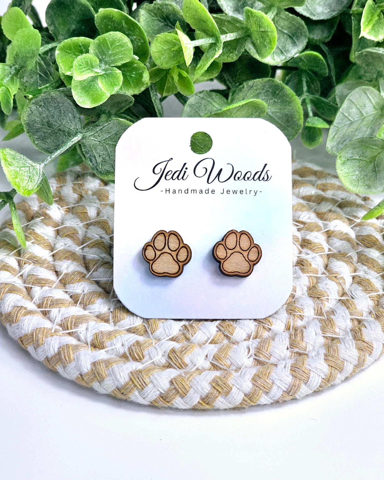 Wooden Paw Print Studs