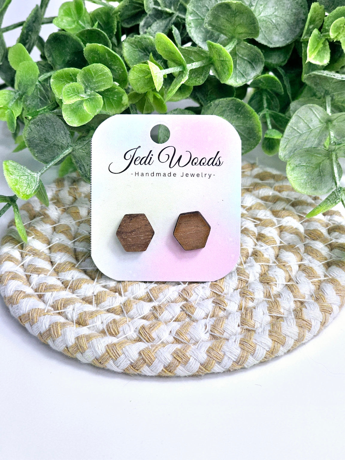 Walnut Wood Hexagon Studs