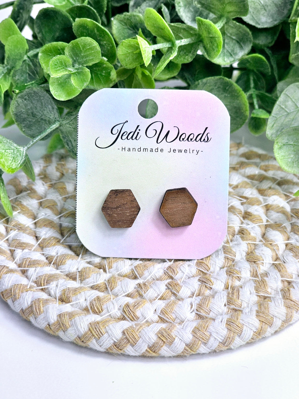 Walnut Wood Hexagon Studs