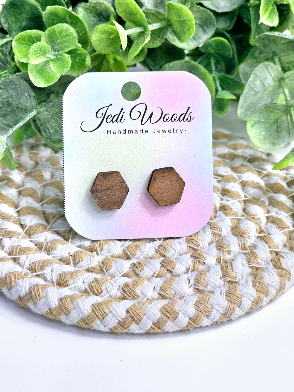 Walnut Wood Hexagon Studs