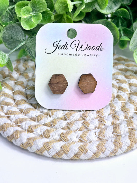 Walnut Wood Hexagon Studs