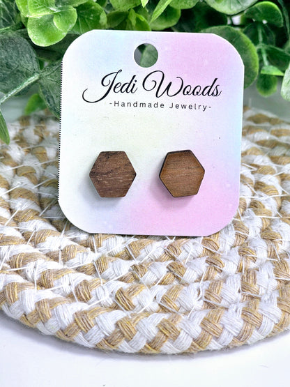 Walnut Wood Hexagon Studs