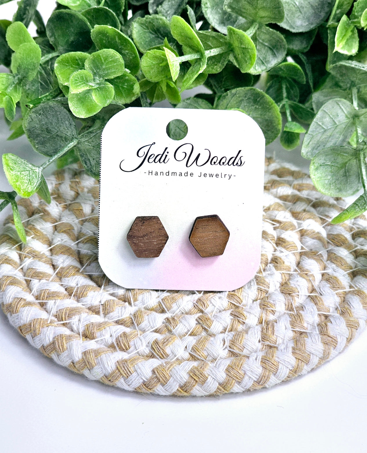 Walnut Wood Hexagon Studs