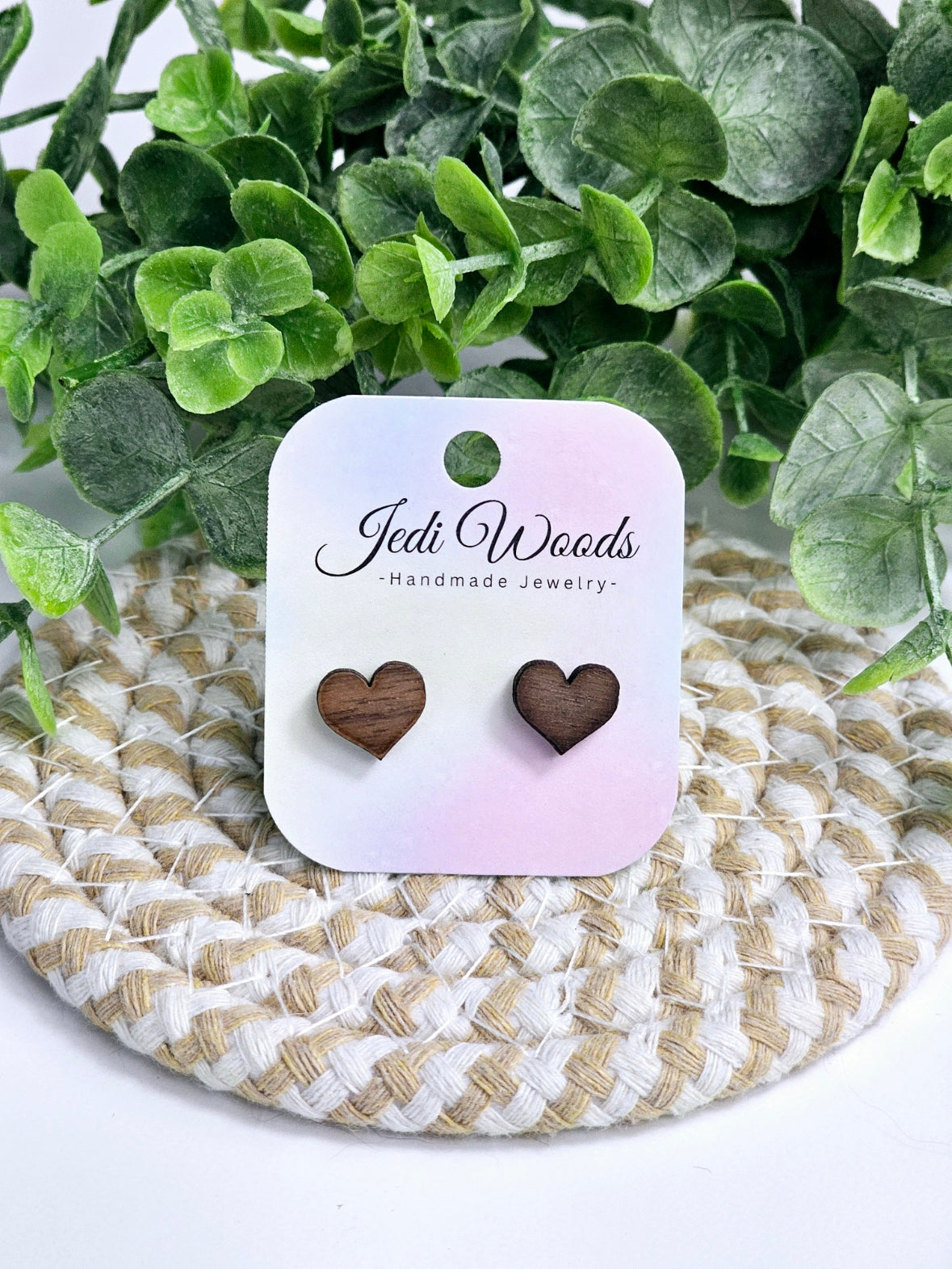 Walnut Wood Heart Studs