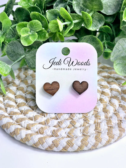 Walnut Wood Heart Studs