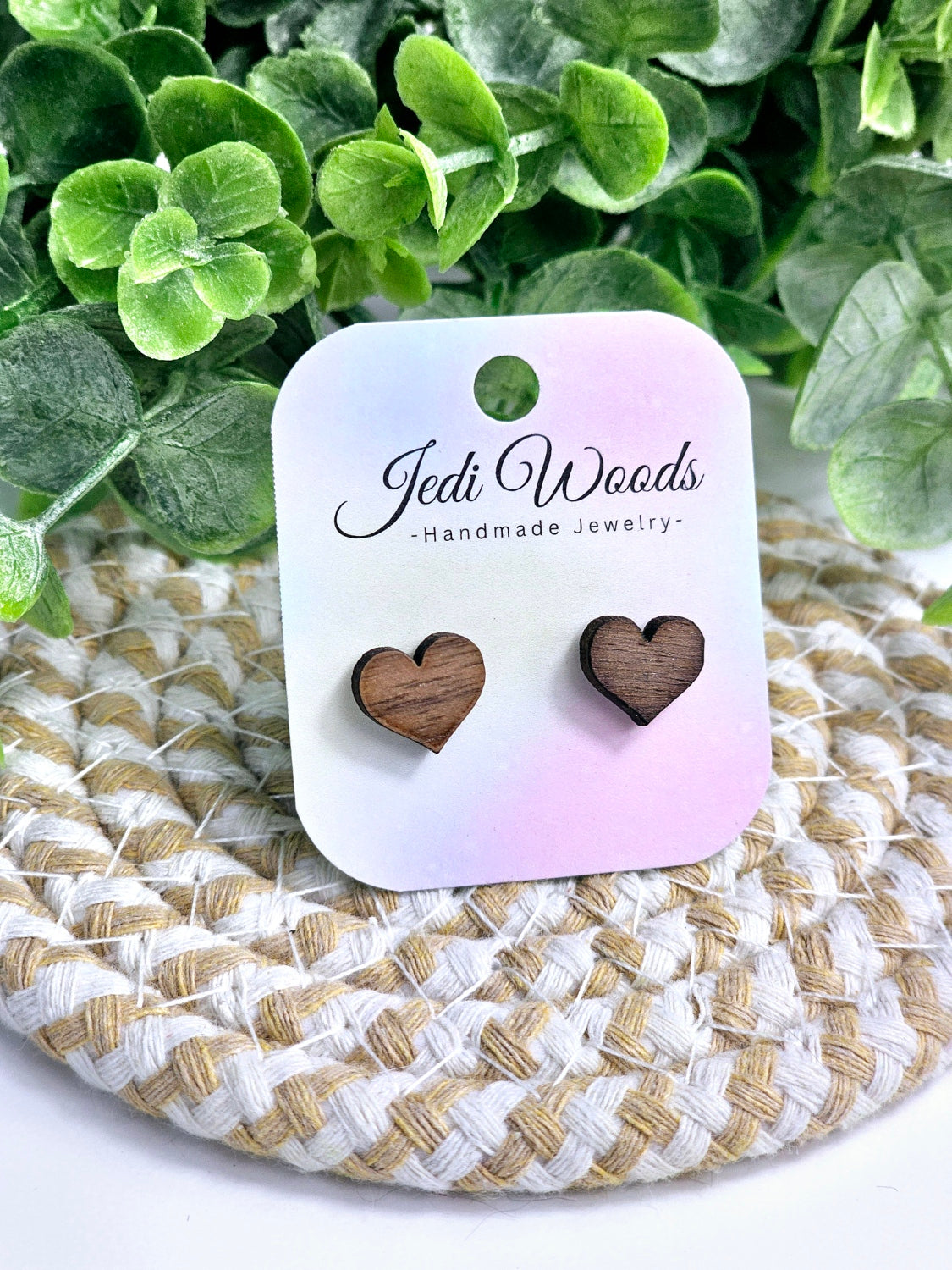 Walnut Wood Heart Studs