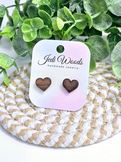 Walnut Wood Heart Studs