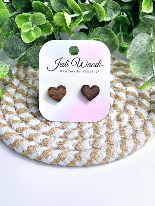 Walnut Wood Heart Studs