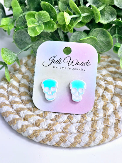 Iridescent Skull Studs