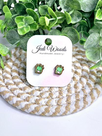 Hand Painted Green Dragon Studs