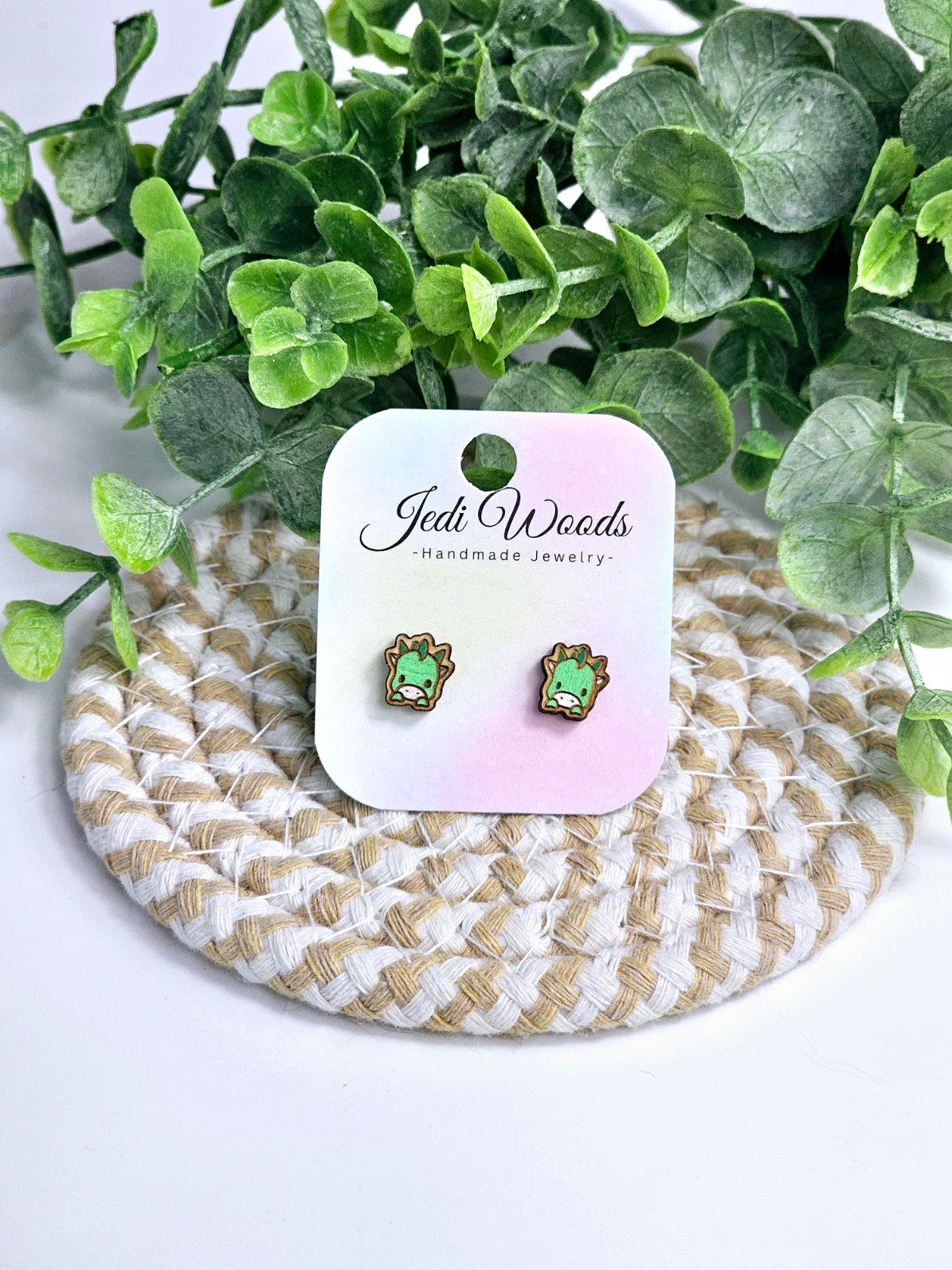 Hand Painted Green Dragon Studs