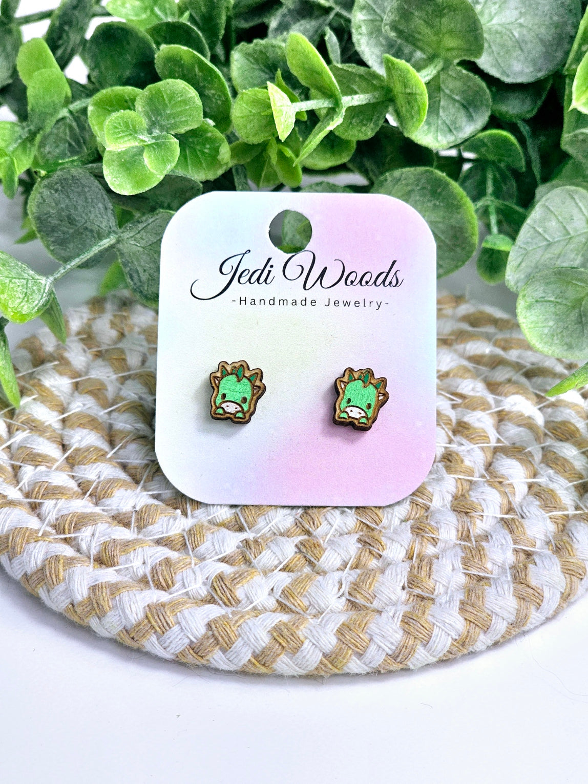 Hand Painted Green Dragon Studs