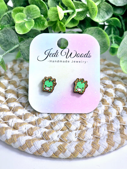 Hand Painted Green Dragon Studs