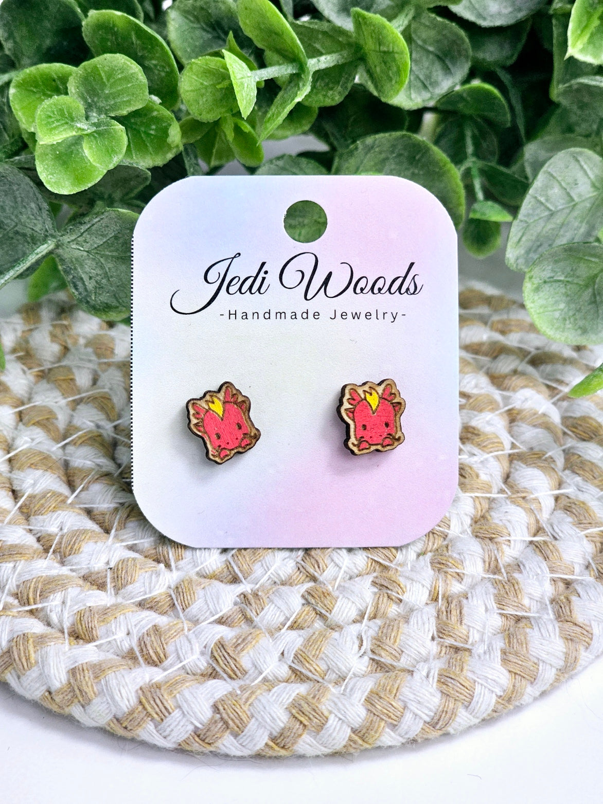 Hand Painted Red Dragon Studs