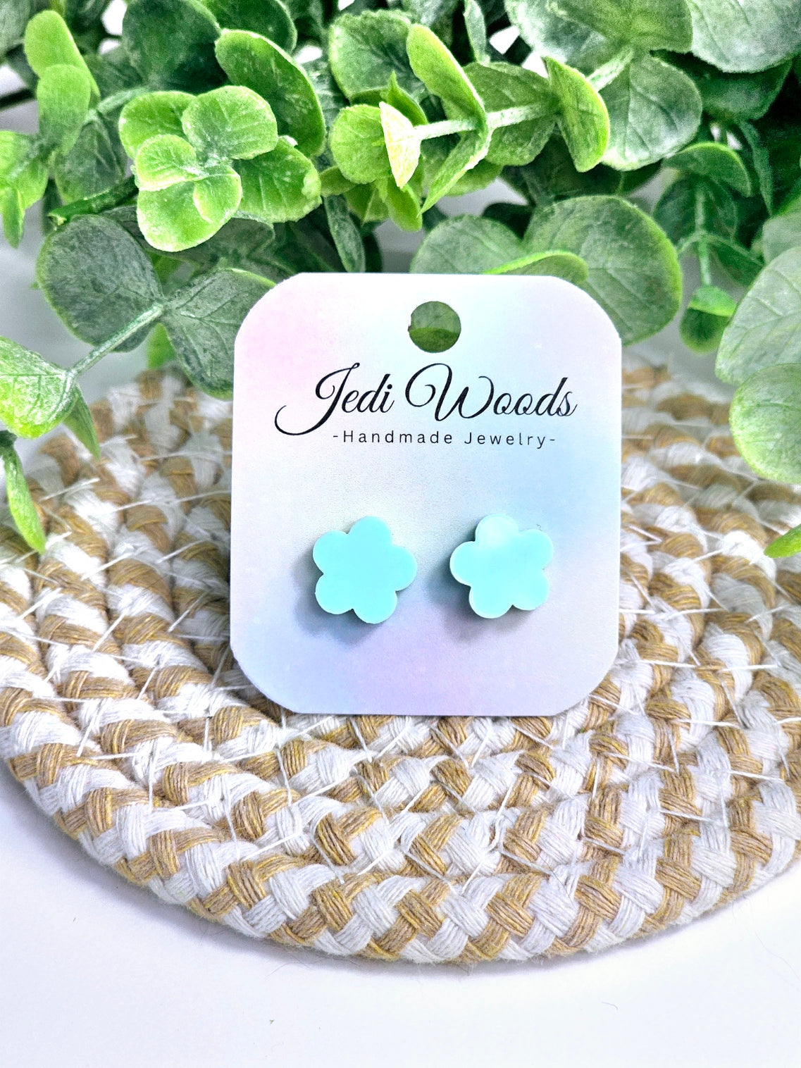 Pastel Green Flower Studs