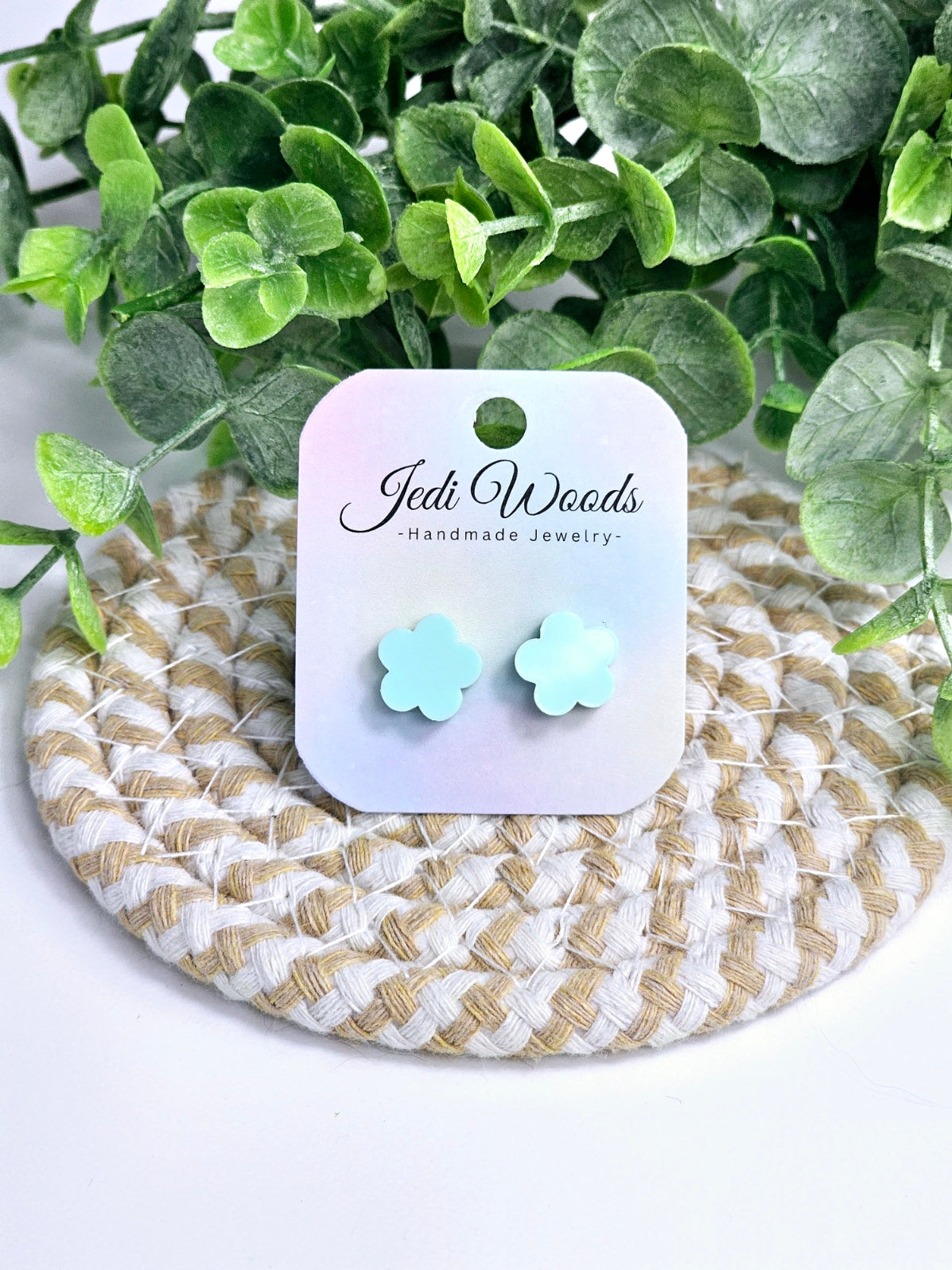 Pastel Green Flower Studs