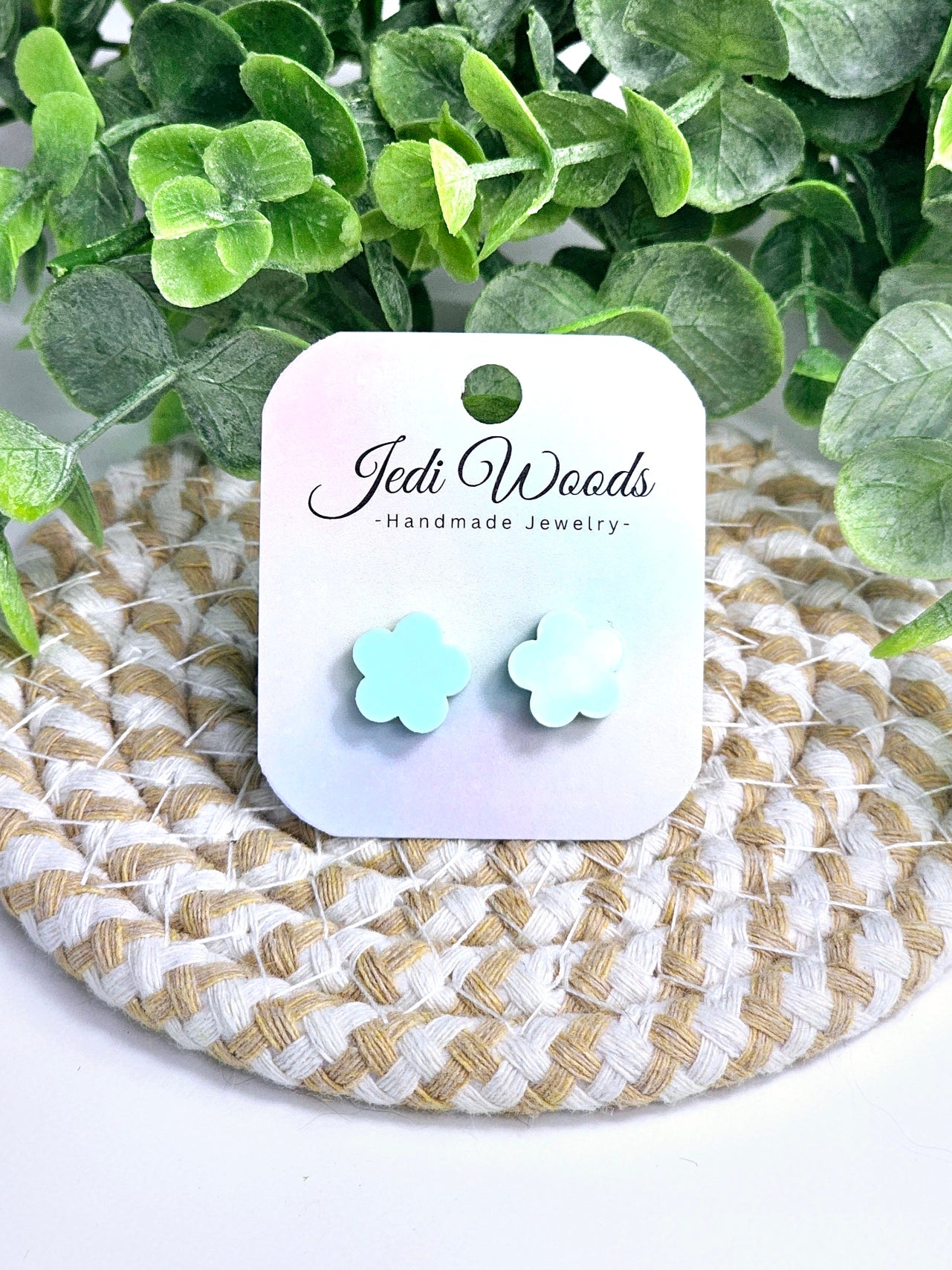 Pastel Green Flower Studs