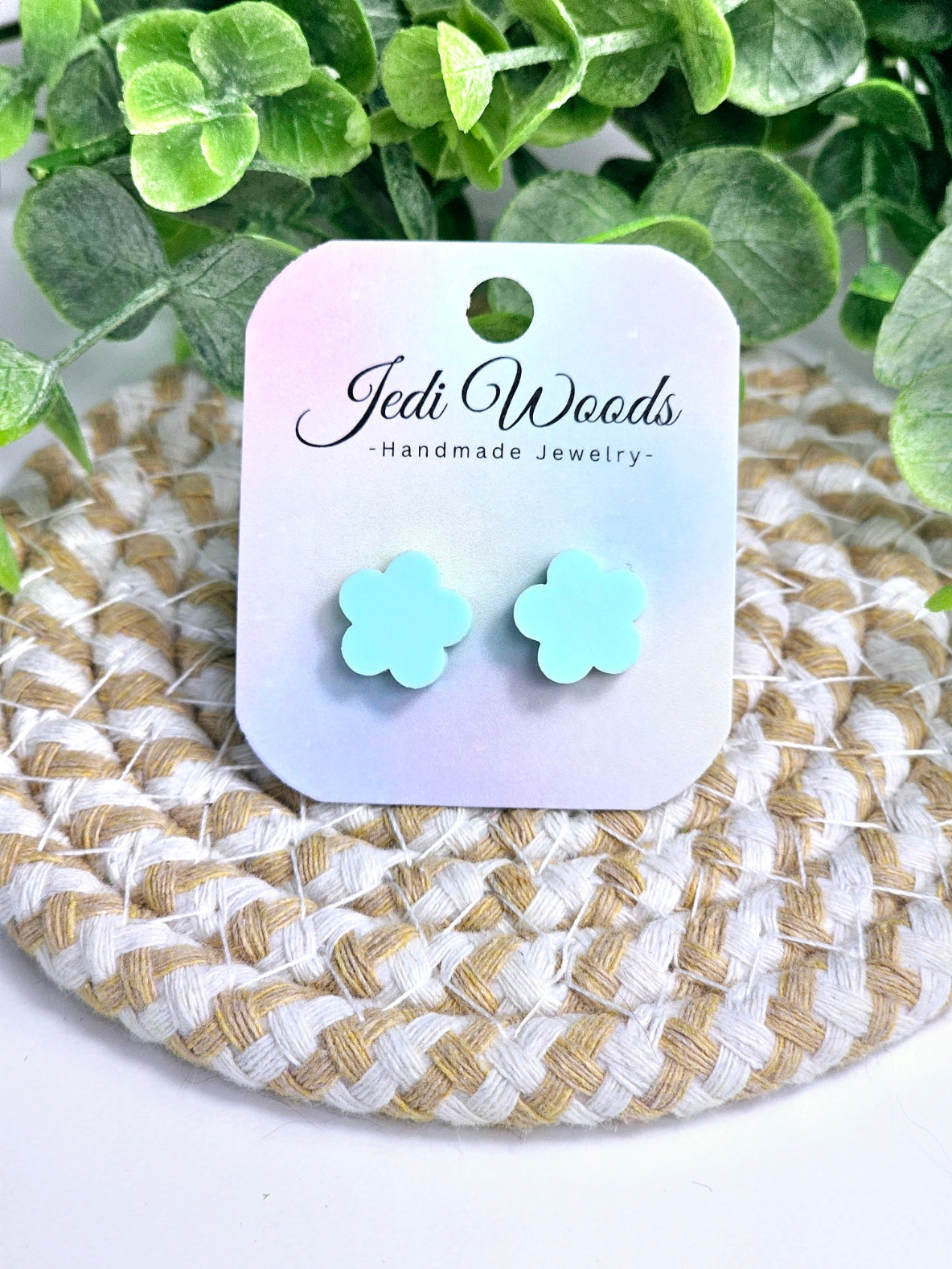 Pastel Green Flower Studs