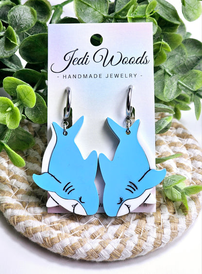 Blue Great White Shark Earrings