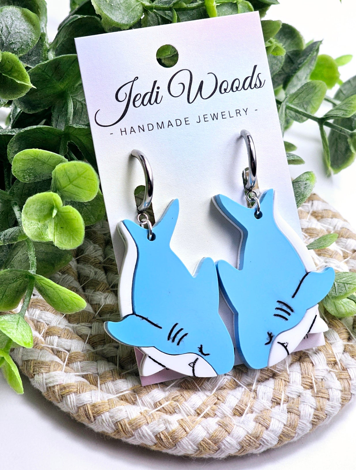 Blue Great White Shark Earrings