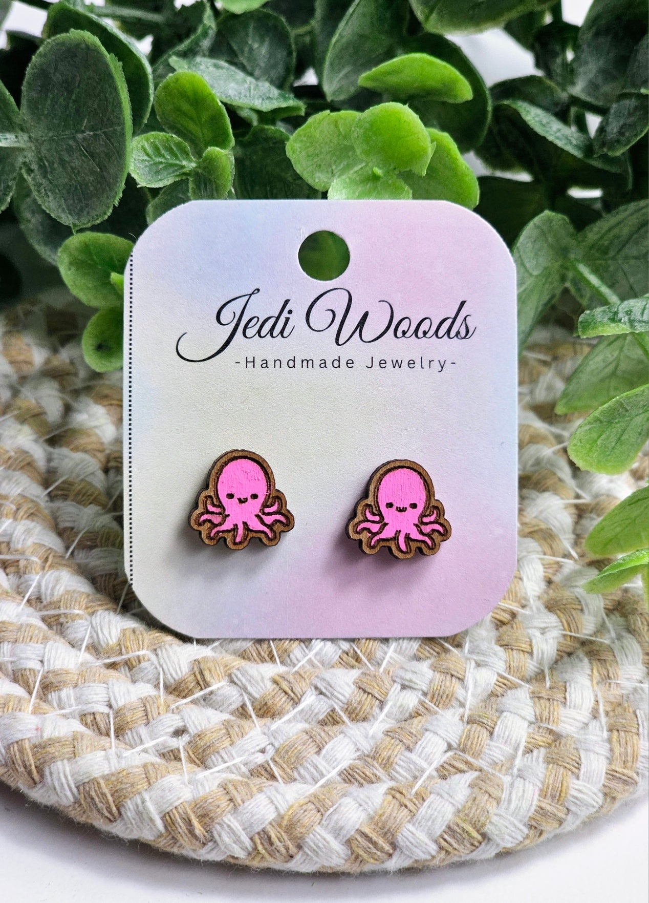 Pink Octopus Stud Earrings