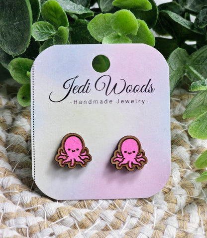 Pink Octopus Stud Earrings