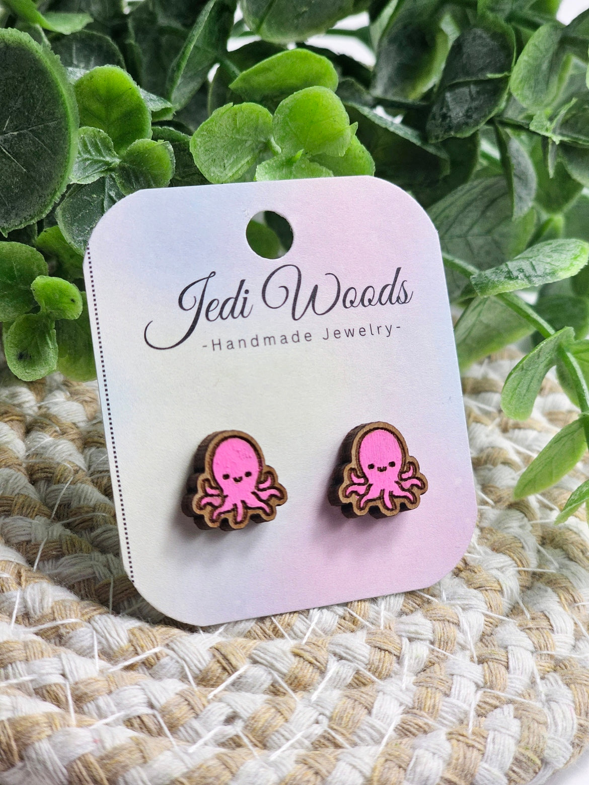 Pink Octopus Stud Earrings