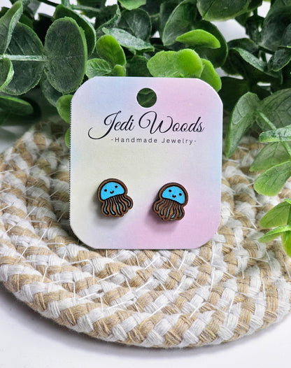 Blue Jelly Fish Stud Earrings