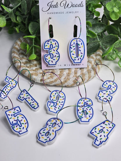 Blue and White Birthday Candle Earrings